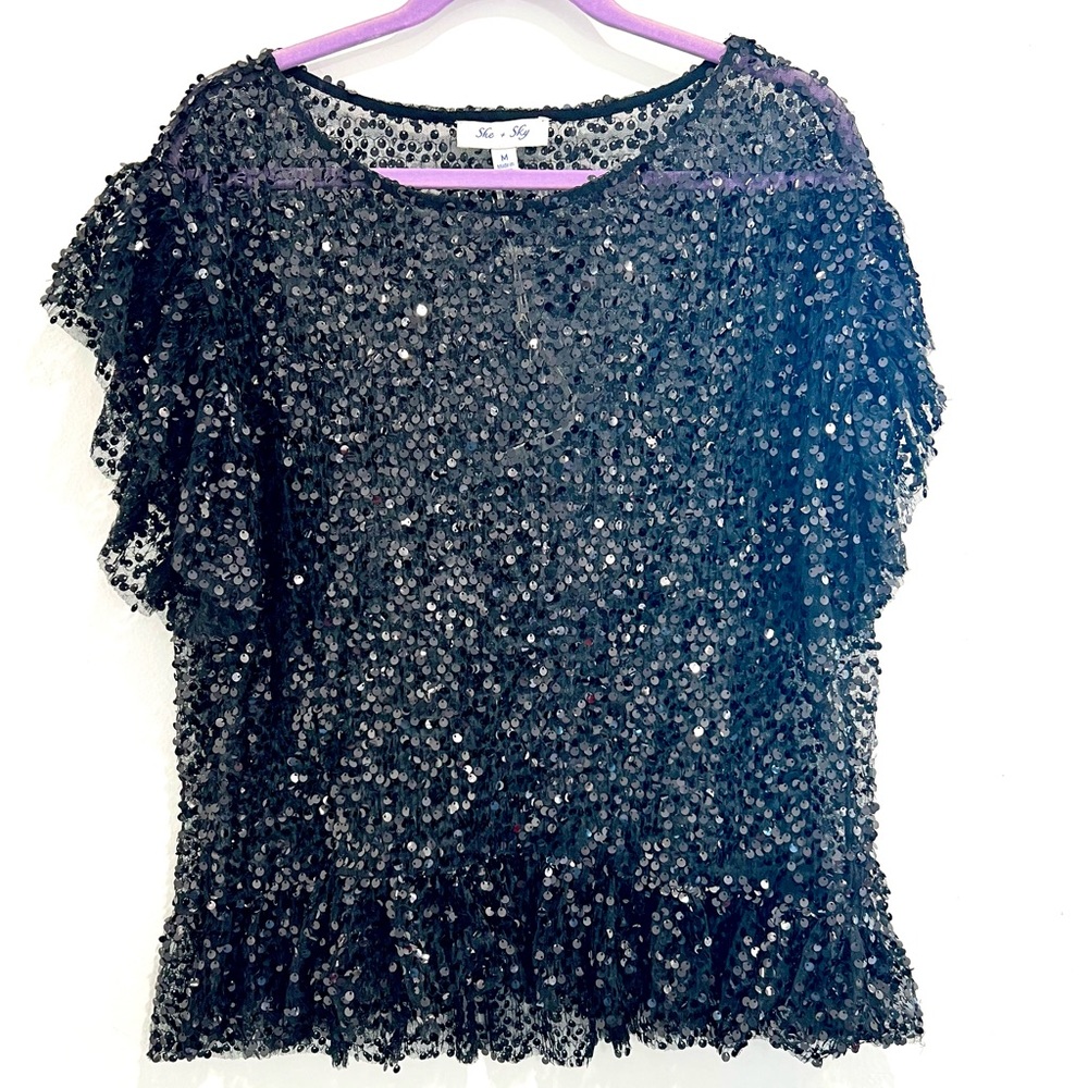 She + Sky Women’s Black Sequin Top Size Medium